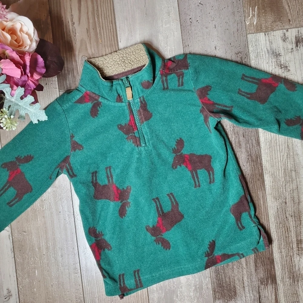 Child of Mine Carter's Moose Toddler Boy Fleece Pullover Size 4T Zip-up Green